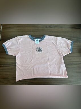 adidas Pink Tee with Gray Trim and Graphic Logo